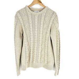 Old Navy Sweater Size Medium Cable Knit Fisherman Natural Beige Pullover Crew